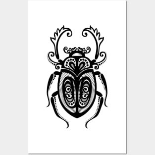 Black and White Illustration of Exotic Scarab Posters and Art